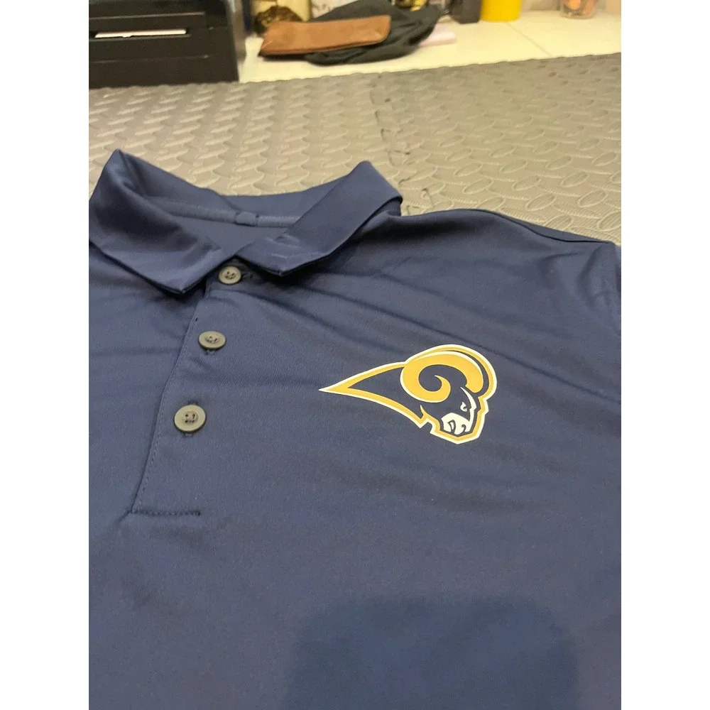 Nike Polo Shirt Mens Medium Navy Blue Los‎ Angeles Rams NFL Dri-Fit Short Sleeve
